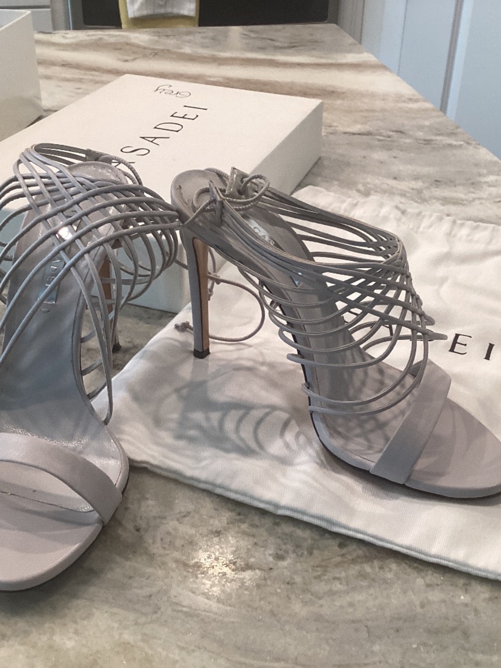 Gorgeous light grey high heel Casadei sandals